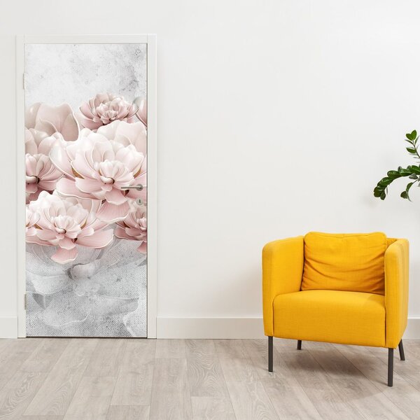 Fototapeta na dveře - Růžové květy na zdi (95x205cm)