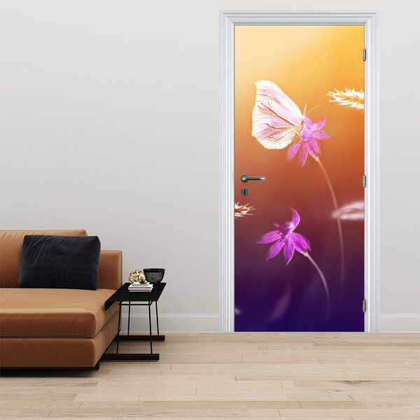Fototapeta na dveře - Růžový motýl (95x205cm)