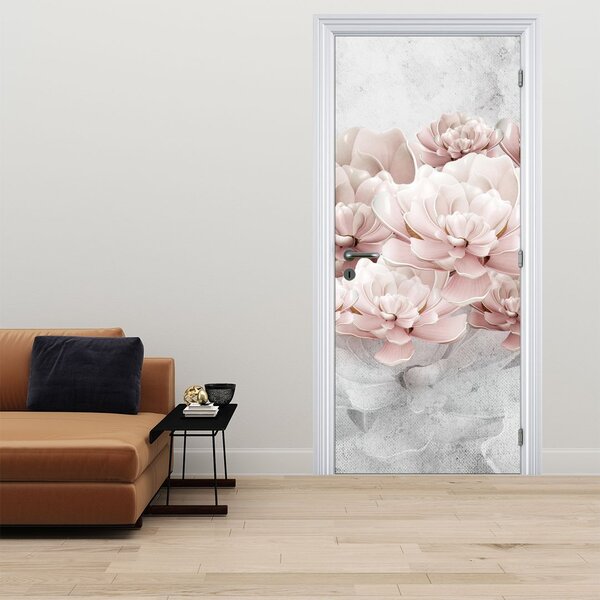 Fototapeta na dveře - Růžové květy na zdi (95x205cm)