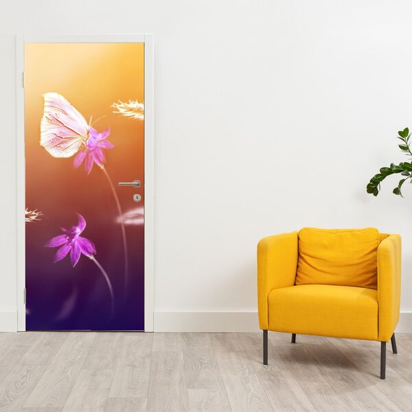 Fototapeta na dveře - Růžový motýl (95x205cm)