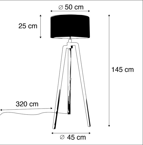Stojací lampa trojnožka černá s růžovým stínítkem a zlatem 50 cm - Puros