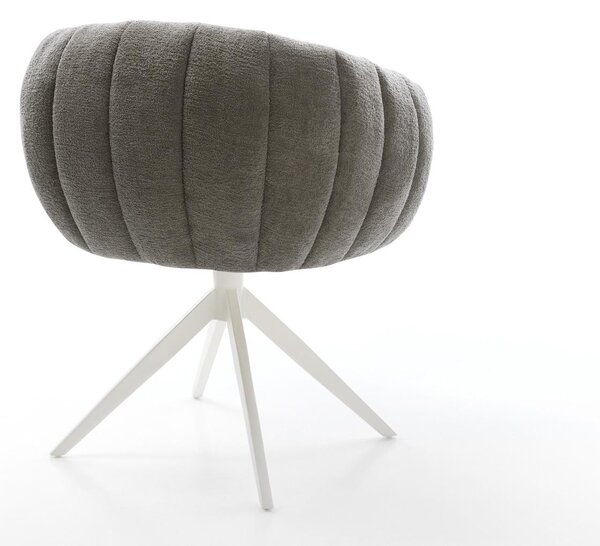 DELIFE Jídelní židle Jada-Flex bouclé měkký tmavě béžová křížová podnož široká bílá 360° otočný houpací funkce taštičkové pružiny