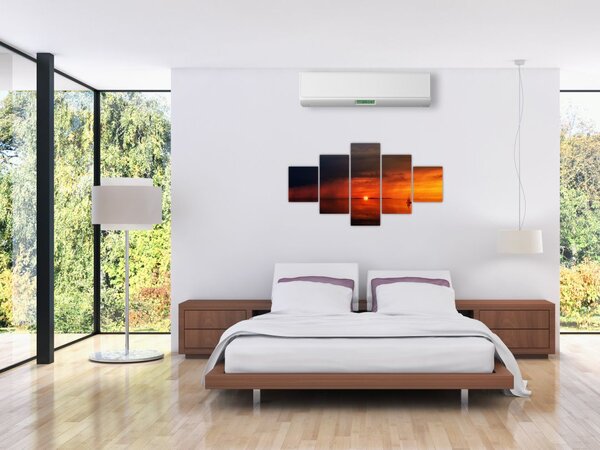 Obraz západu slunce s plachetnicí (125x70 cm)