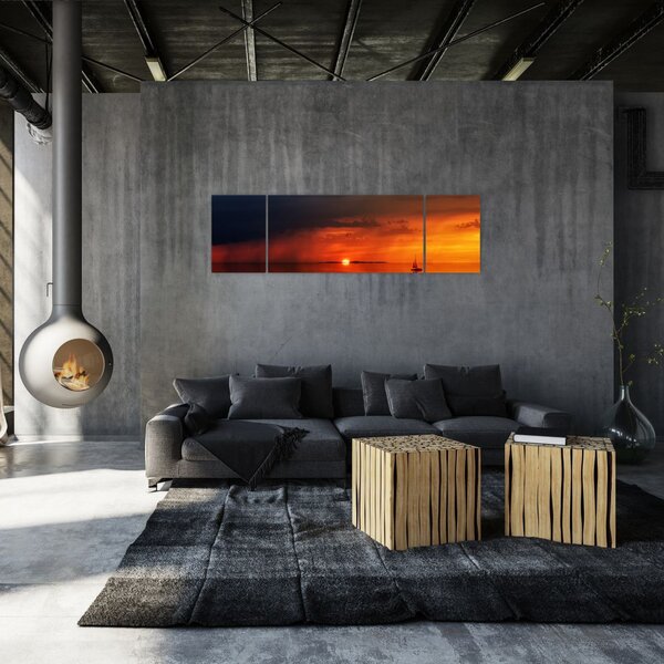Obraz západu slunce s plachetnicí (170x50 cm)