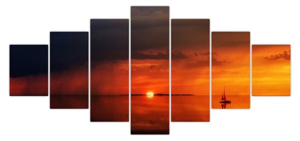 Obraz západu slunce s plachetnicí (210x100 cm)