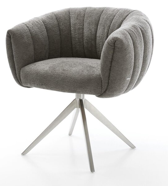 DELIFE Jídelní židle Jada-Flex bouclé měkký tmavě béžová křížová podnož široká nerezová ocel 360° otočná houpací funkce taštičkové pružiny
