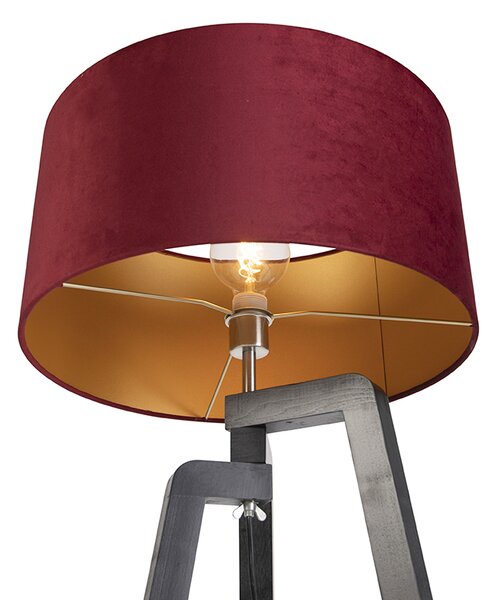 Stojací lampa trojnožka černá s červeným stínítkem a zlatem 50 cm - Puros