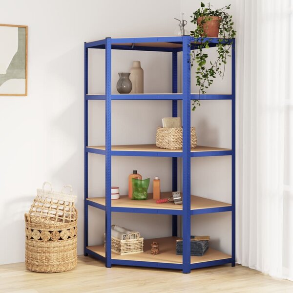 5patrový rohový regál modrý ocel a kompozitní dřevo