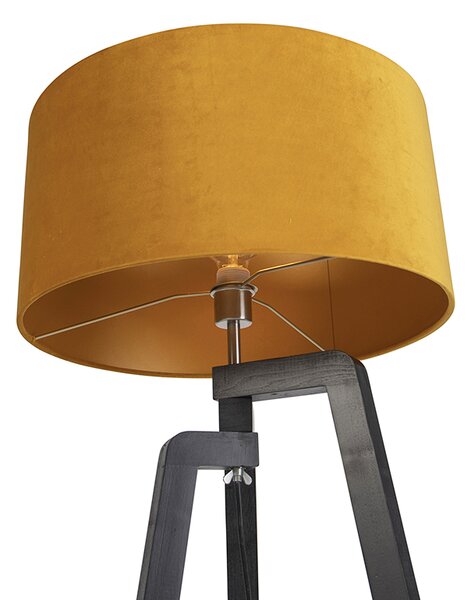 Stojací lampa trojnožka černá se žlutým stínítkem a zlatem 50 cm - Puros