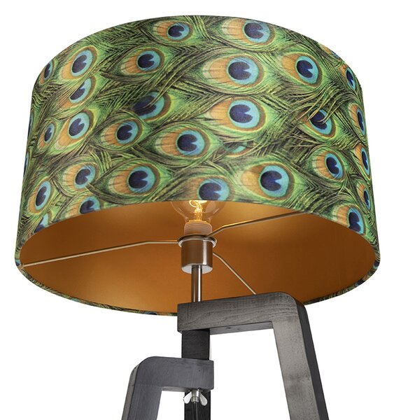 Stojací lampa stojan černá s abajurem s motivem pávů 50 cm - Puros