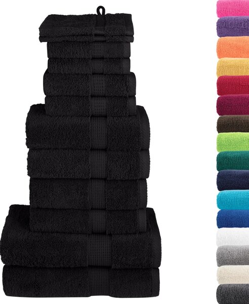 12dílná sada ručníků Premium SOLUND černá 600 g/m²