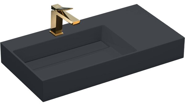 Rea Archi, umyvadlo na desku z konglomerátu 750x430x140 mm, levá verze, šedá matná, REA-U4303