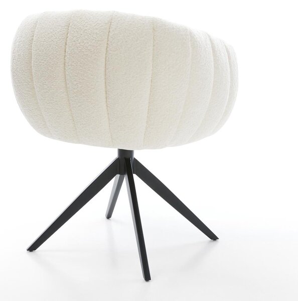 DELIFE Jídelní židle Jada-Flex bouclé bílá křížová podnož široká černá 360° otočná houpací funkce taštičkové pružiny