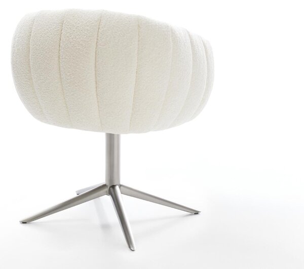 DELIFE Jídelní židle Jada-Flex bouclé bílá křížová podnož nerezová ocel 360° otočný houpací funkce taštičkové pružiny