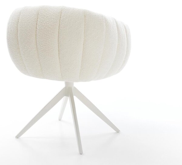 DELIFE Jídelní židle Jada-Flex bouclé bílá křížová podnož široká bílá 360° otočná houpací funkce taštičkové pružiny