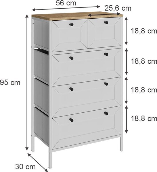 Komoda Vicco Belaro Bílá 56 x 95 cm s 5 zásuvkami, Model 51895