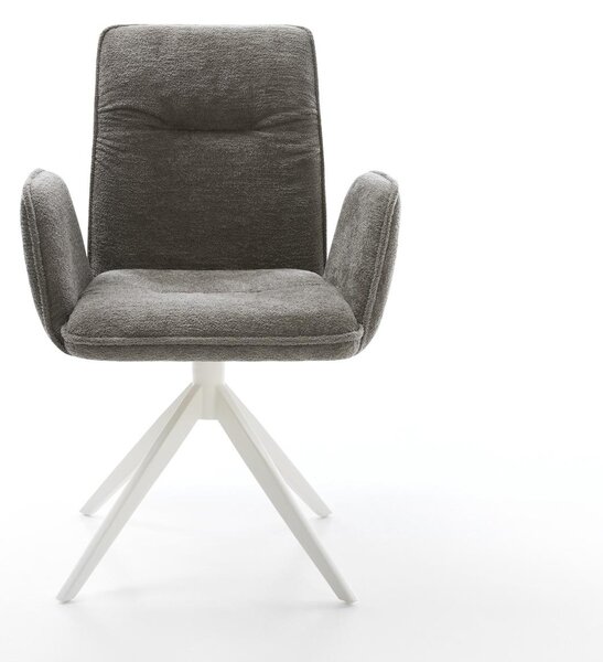 DELIFE Jídelní židle Vinja-Flex bouclé měkký tmavě béžová křížová podnož široká bílá 360° otočná houpací funkce