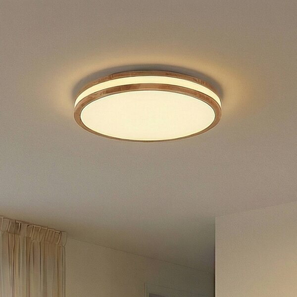 Lindby LED stropní svítidlo Emiva, 50 cm, světlé dřevo,, stmívatelný, Světlé dřevo, Obývací pokoj / jídelna, Dřevo, Moderní