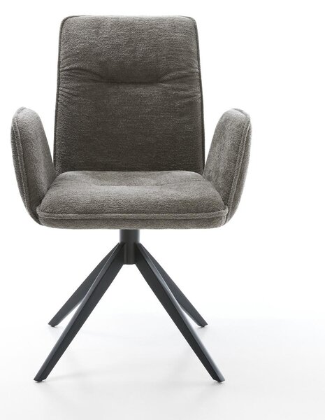 DELIFE Jídelní židle Vinja-Flex bouclé měkký tmavě béžová křížová podnož široká černá 360° otočná houpací funkce