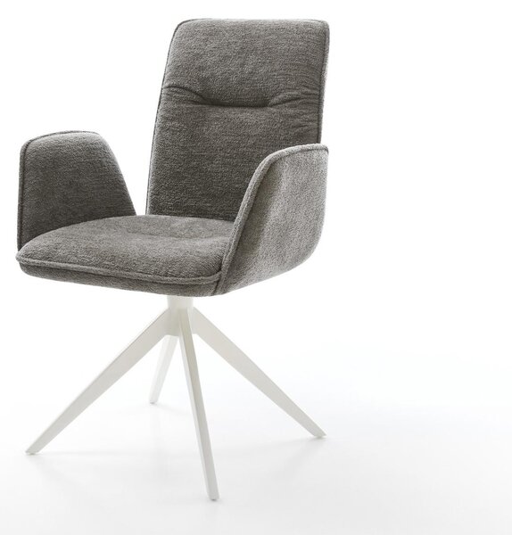 DELIFE Jídelní židle Vinja-Flex bouclé měkký tmavě béžová křížová podnož široká bílá 360° otočná houpací funkce