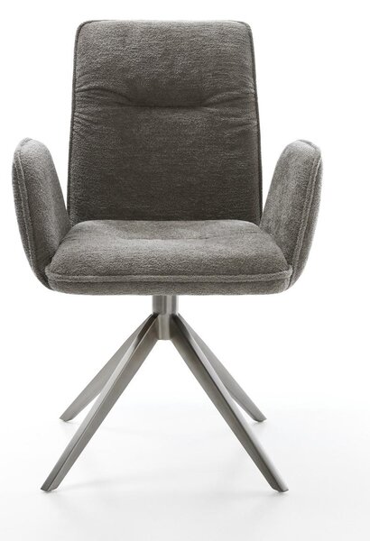 DELIFE Jídelní židle Vinja-Flex bouclé měkký tmavě béžová křížová podnož široká grafitová 360° otočná houpací funkce