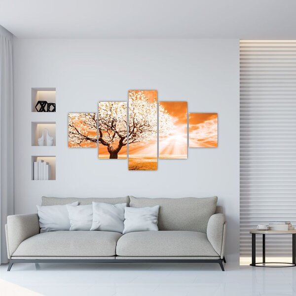 Oranžový obraz stromu (125x70 cm)