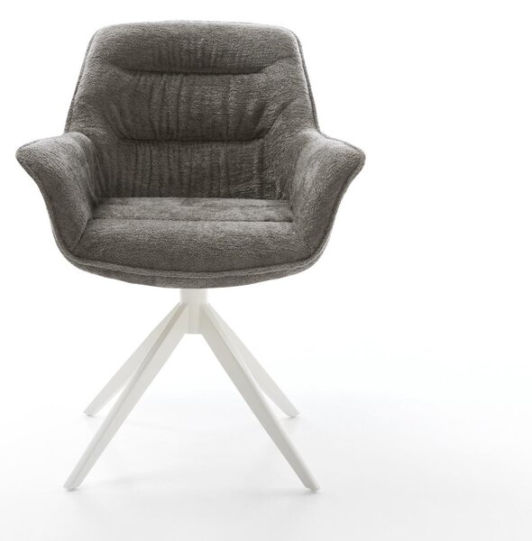 DELIFE Jídelní židle Kaira-Flex bouclé měkký tmavě béžová křížová podnož široká bílá 360° otočná houpací funkce