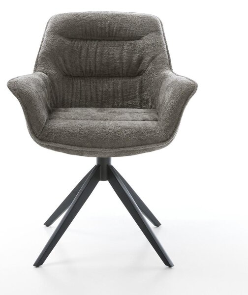 DELIFE Jídelní židle Kaira-Flex bouclé měkký tmavě béžová křížová podnož široká černá 360° otočný houpací funkce