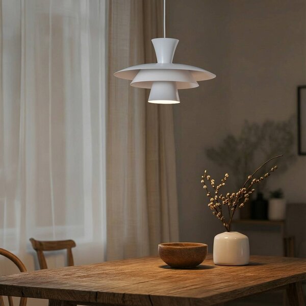 Luminex Závěsné světlo Plato, bílé, kov, Ø 38 cm, E27, stmívatelný, Bílá / opál, Obývací pokoj / jídelna, kov, Moderní