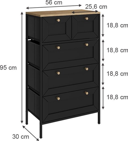 Komoda Vicco Belaro Černá 56 x 95 cm s 5 zásuvkami, Model 51894