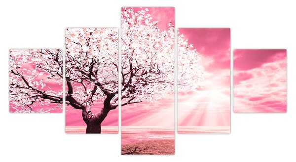Růžový obraz stromu (125x70 cm)