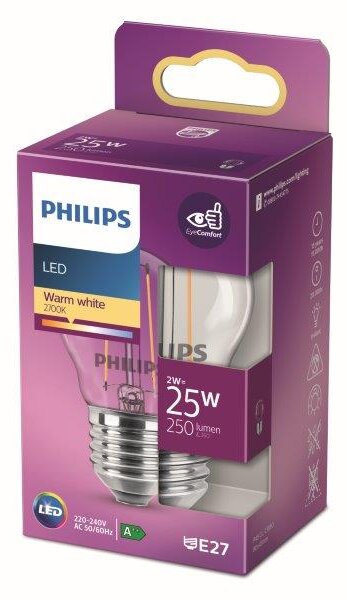 Philips 8718699763299 LED Classic žárovka 2W/25W 250lm E27 2700K 220-240V P45 filament kapka