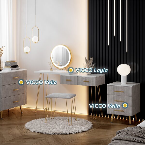 Komoda Vicco Velia Šedá 70 x 78.5 cm se 3 zásuvkami, Model 53032