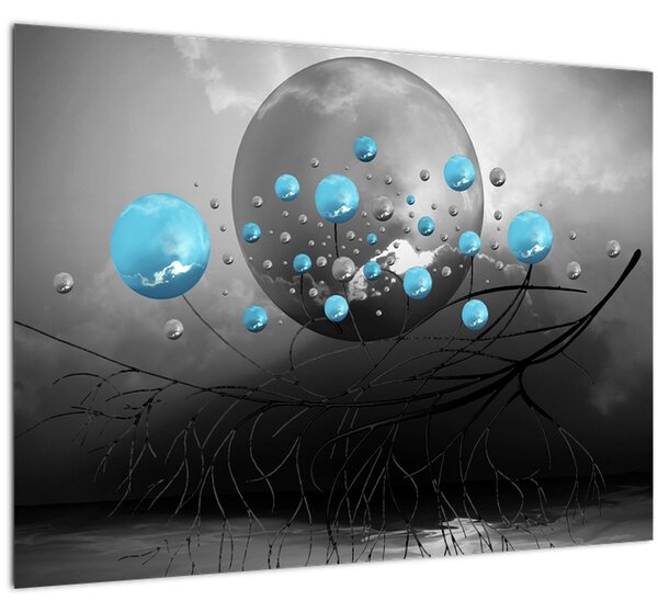 Obraz - světle modré abstraktní koule (70x50 cm)