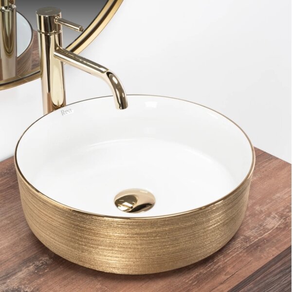 REA-U6630 - Umyvadlo na desku SAMI pr. 36 cm keramika/bílá/broušená zlatá