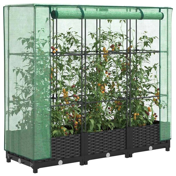 Vyvýšený záhon s krytem na skleník, ratanový vzhled 120 x 40 x 123 cm