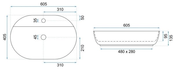 REA-U7900 - Umyvadlo na desku AURA 40,5x60,5 cm keramika/lesklá bílá