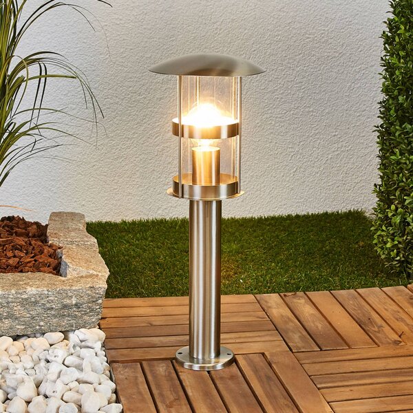 Lindby stolní lampa Noemi, šedá, nerezová ocel, 50 cm, IP44, Hliník / šedá / zinek, Nerezová ocel, Moderní