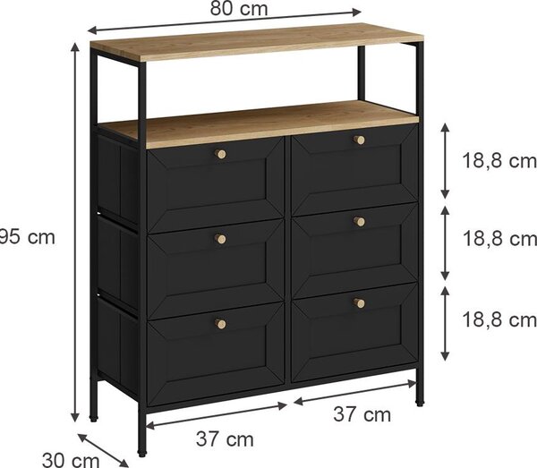 Komoda Vicco Belaro Černá 80 x 95 cm se 6 zásuvkami, Model 51891