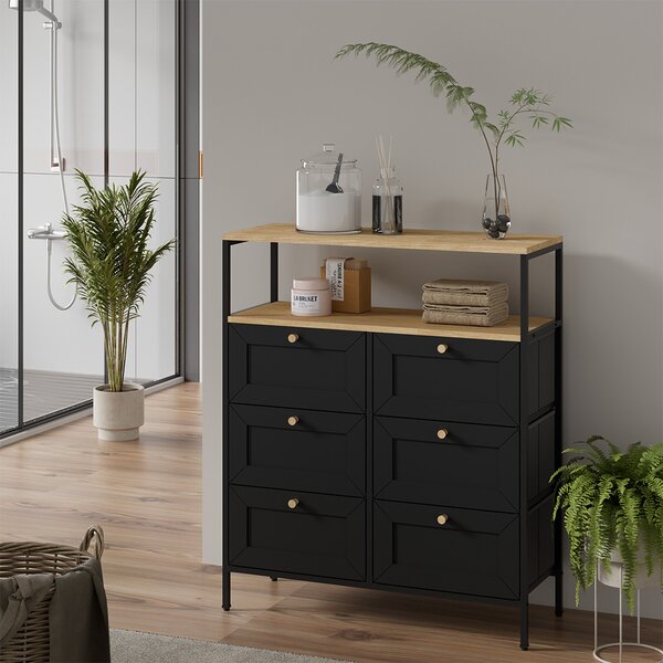 Komoda Vicco Belaro Černá 80 x 95 cm se 6 zásuvkami, Model 51891