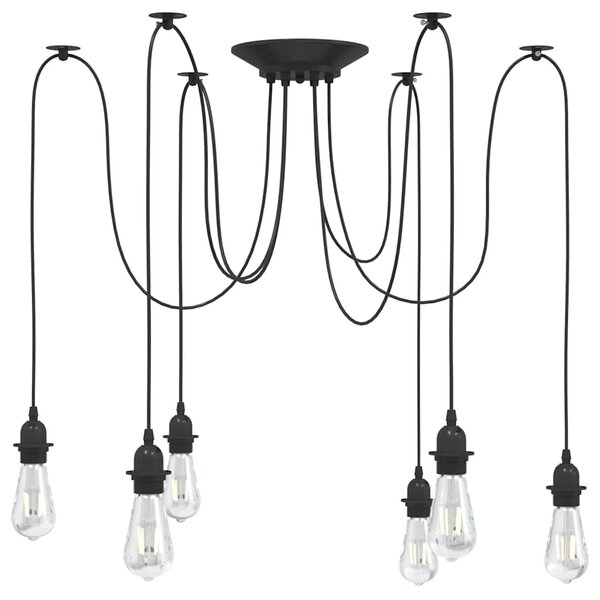 Závěsné svítidlo se 6 držáků lamp E27 černé metal