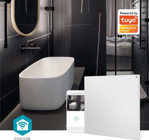 Nedis HTIP350WTW - Infr. topný panel 350W/230V/1xCR2025 59,8x62 cm WT IP44 + DO