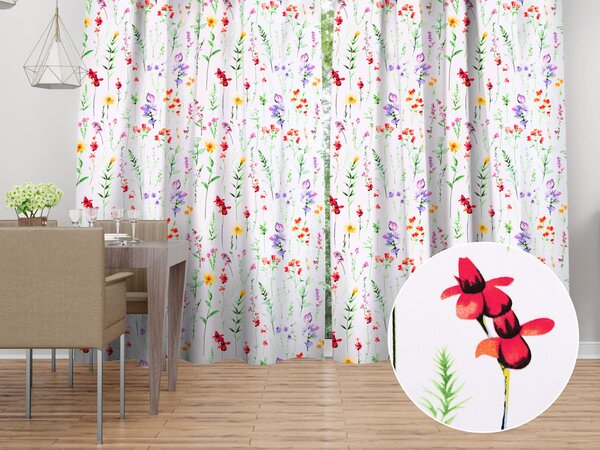 Biante Bavlněný závěs Sandra SA-492 Květovaná louka na bílém 150x140 cm