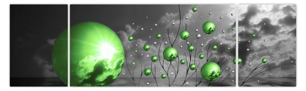 Obraz zelených abstraktních koulí (170x50 cm)