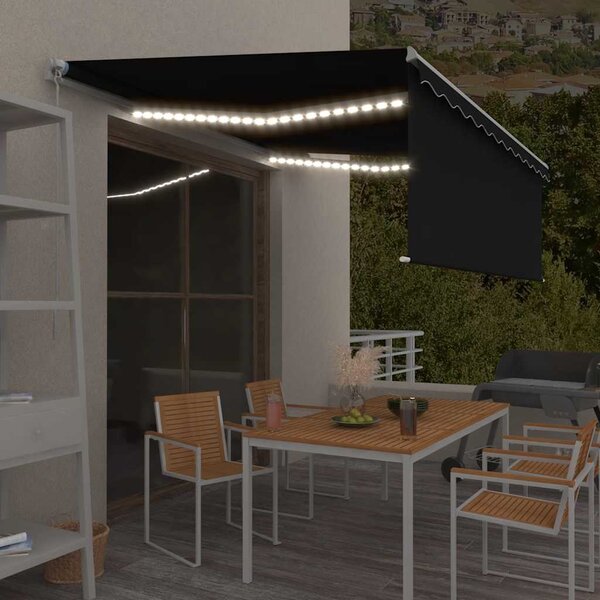 Ručně zatahovací markýza s roletou a LED 4,5 x 3 m antracitová