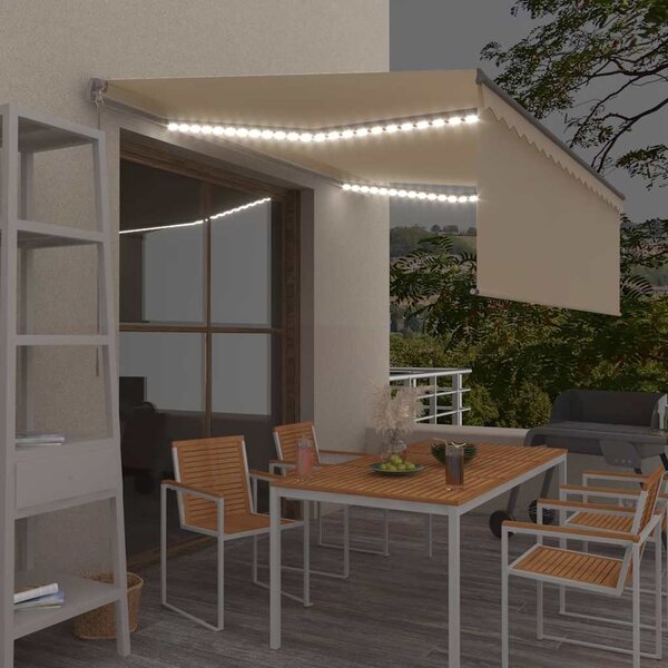 Ručně zatahovací markýza s roletou a LED 4 x 3 m krémová 3069422