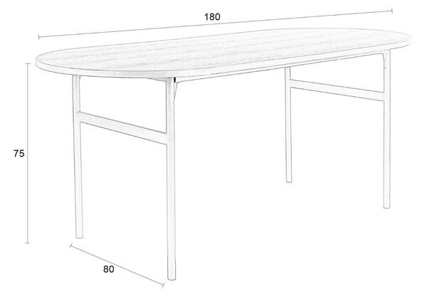 White Label Černý lakovaný oválný jídelní stůl WLL MARCIO 180 x 80 cm