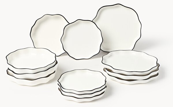 Sada porcelánového nádobí s vlnitým okrajem Bia, pro 4 osoby, 12 dílů