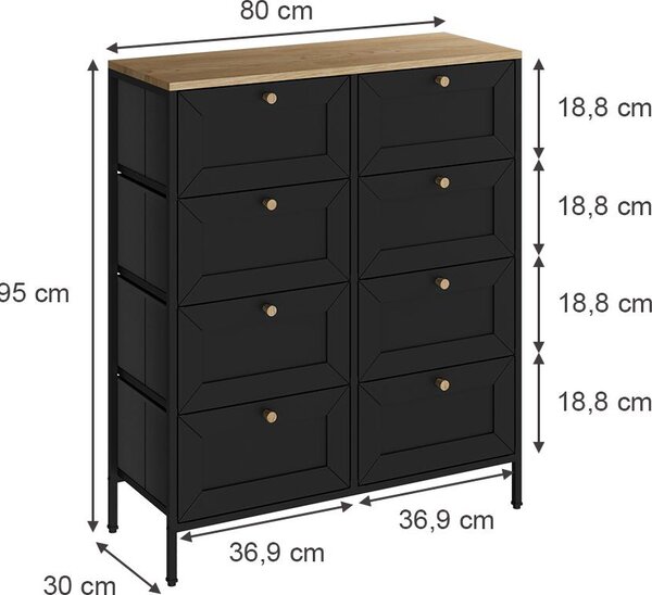 Komoda Vicco Belaro Černá 80 x 95 cm s 8 zásuvkami, Model 51899