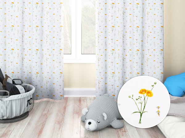 Biante Dětský bavlněný závěs Sandra SA-497 Žluté bylinky na bílém 150x140 cm